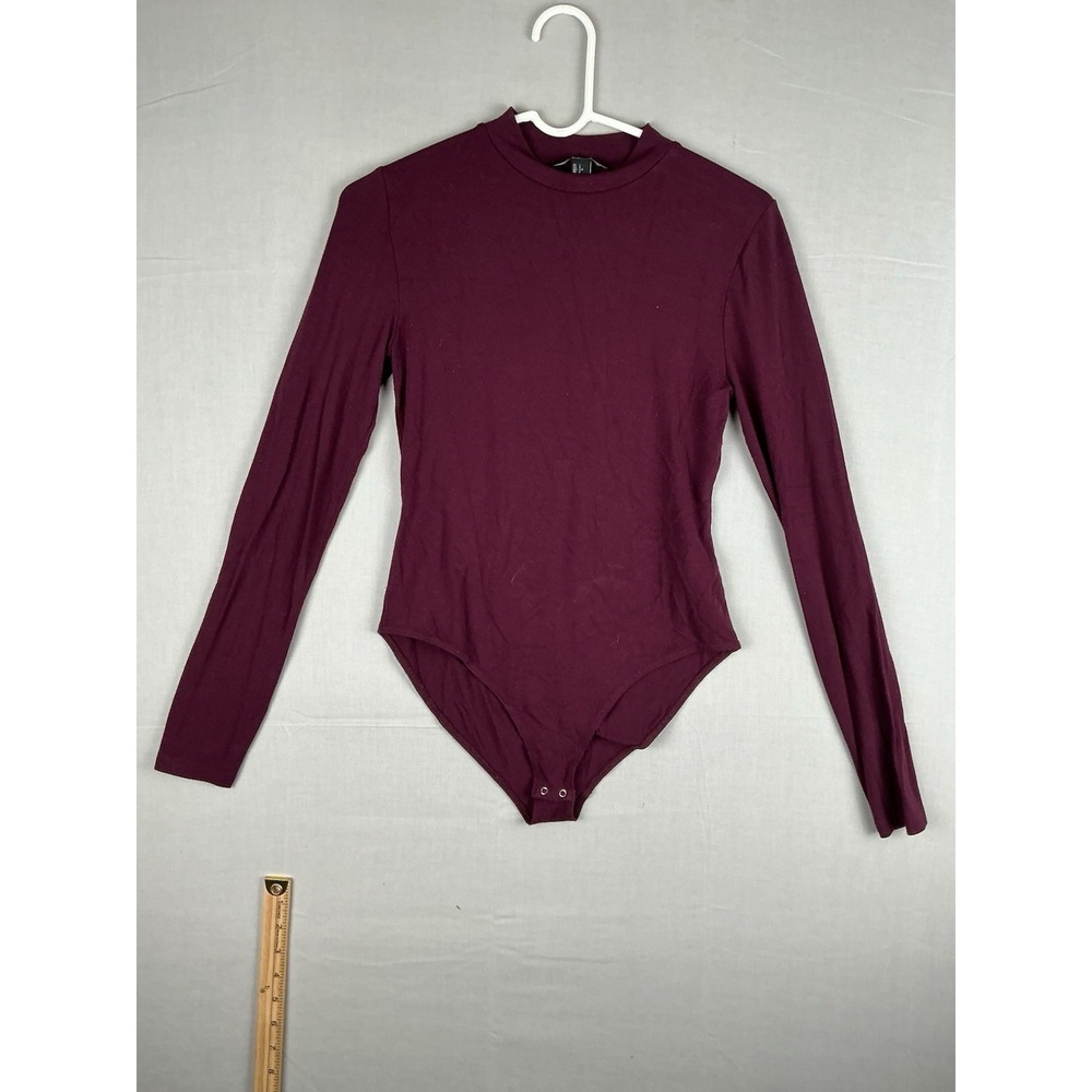 Forever 21 Womens Large Bodysuit Long Sleeve Burgundy Mock Neck Stretch
